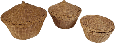 Vintage Wicker Nesting Baskets with Lids