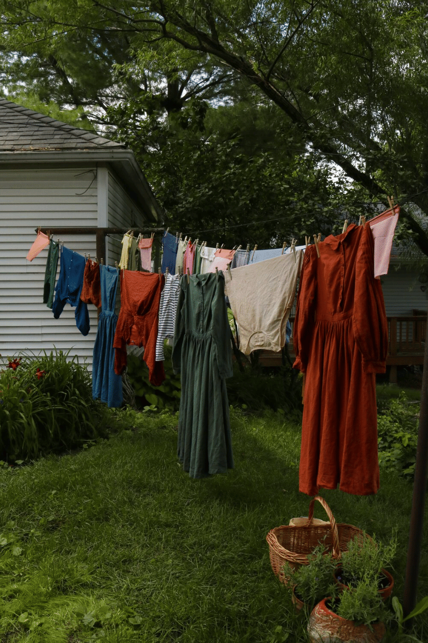 line drying laundry