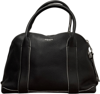 Black Leather Handbag with White Stitching