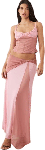 Mesh Contrast Midi Skirt