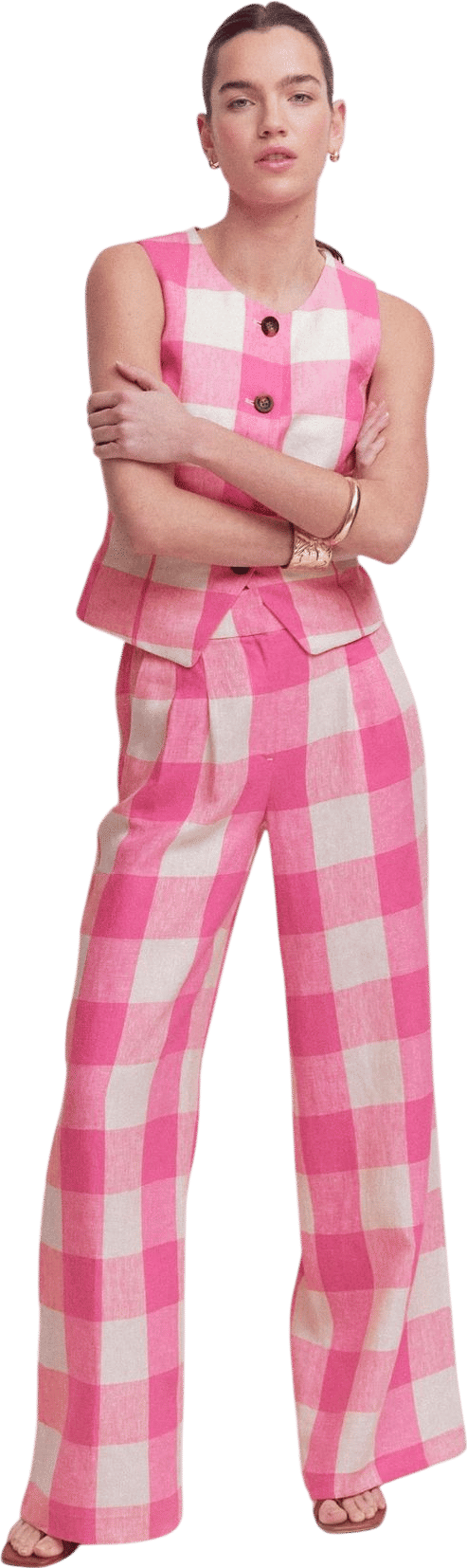 Boden Kensington Linen Pants-Pink Punch Gingham