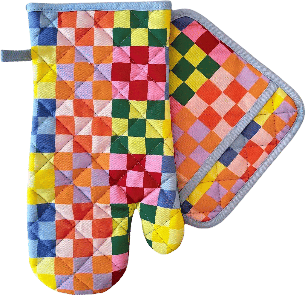 Rainbow Check Oven Mitt + Pot Holder Set