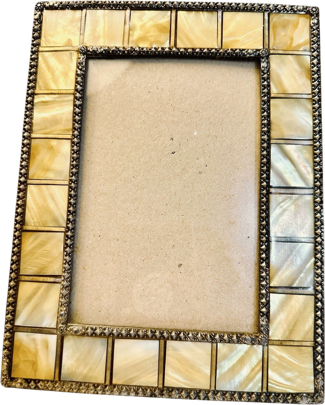 Vintage Mother Of Pearl Picture Frame Metal Bead for 4X6 Photo 6.25X8.5"