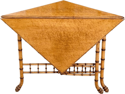 Antique Faux Bamboo and Birdseye Maple Triangular Drop Leaf Table