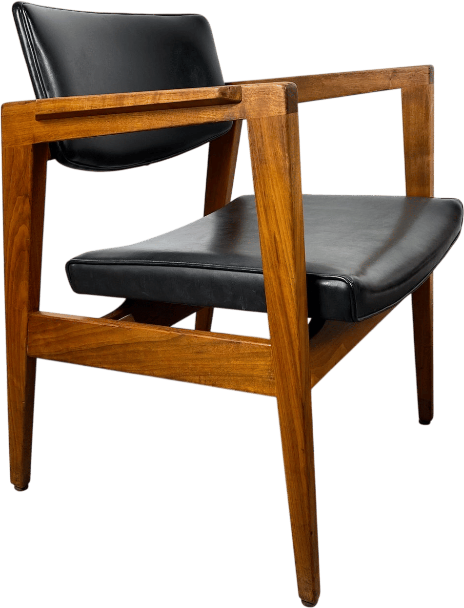 Gunlocke 1960s Walnut & Leather Jens Risom Style Chair