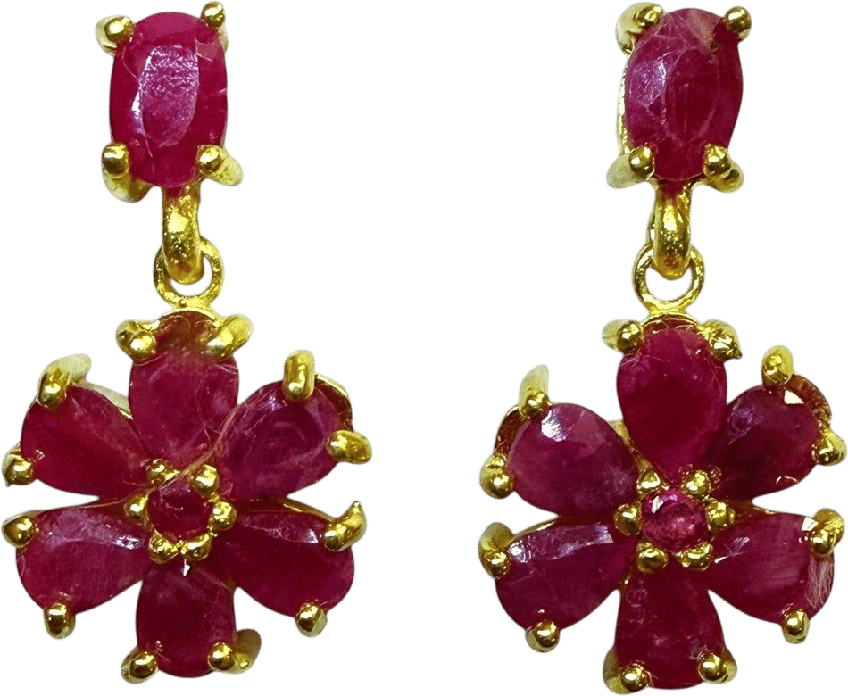 Red Ruby 14k Yellow Gold Drop Earrings
