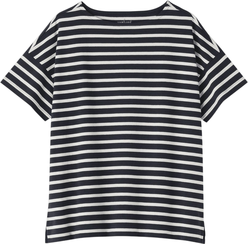 Navy Women's Boat Neck Striped Shirt | Muji