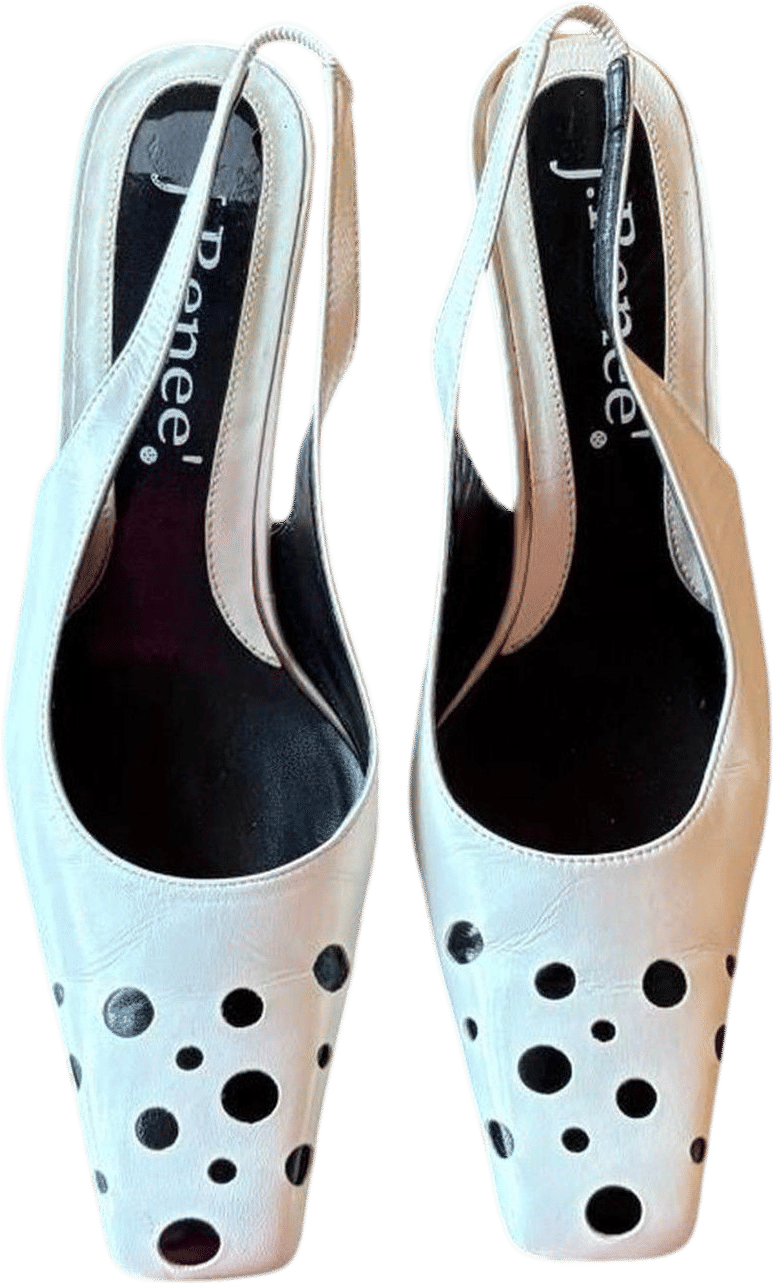 J.Renee Vintage Retro Blanco y Negro Lunares Gatito Tacones Puntera Cuadrada