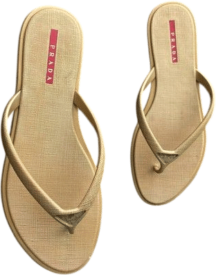 Prada Women’s Vintage Sandals Flip Flops Gold Beige – Logo Detail – Size 39