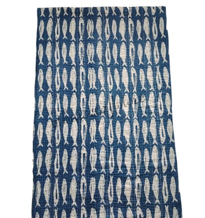 Indigo Fish Kantha Quilt