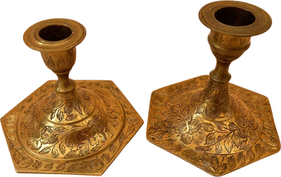 Vintage Etched Brass Candle Holders