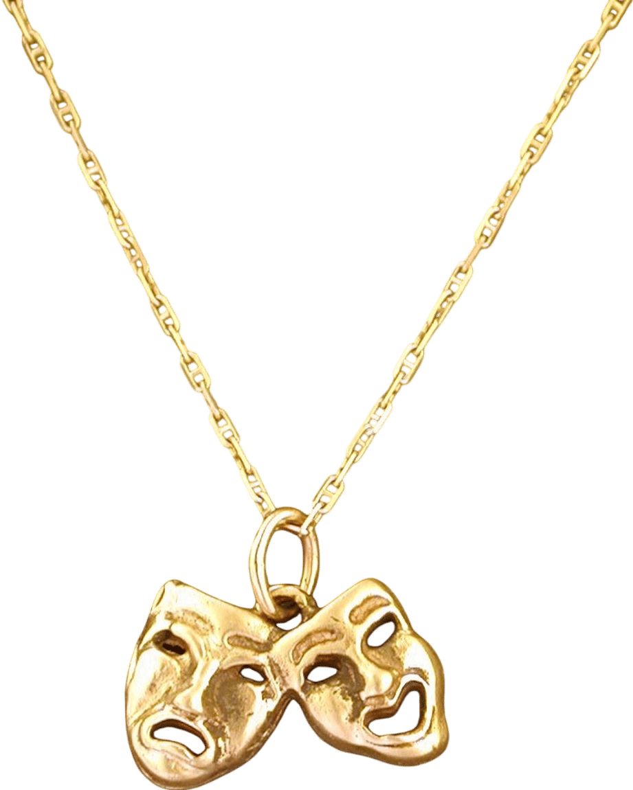 14K Gold Comedy Tragedy Pendant with Chain