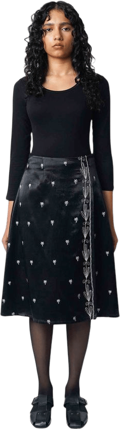 Palm Embroidered Skirt [Black]
