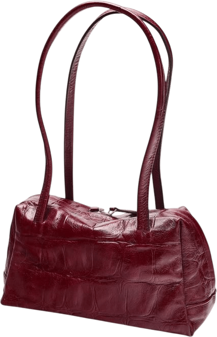 Zara Textured Leather Shoulder Bowling Bag