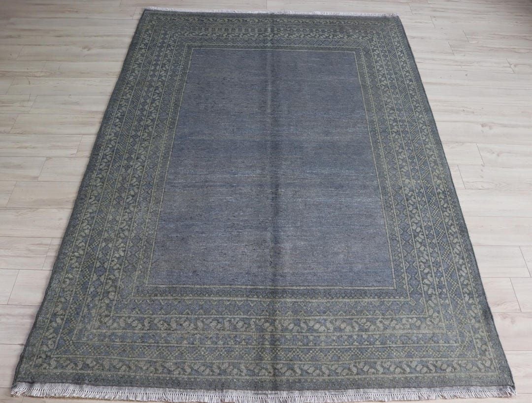 Blue-gray Hand-knotted Afghan Rug