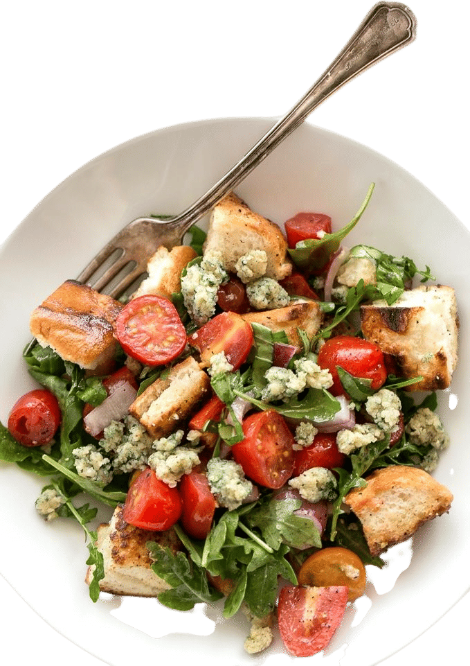 Cherry tomato, red onion, basil, oil, crumbled blue cheese