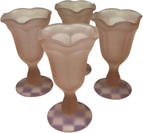 Set of 4 Vintage Pink Satin Frosted Tulip Sundae Glasses