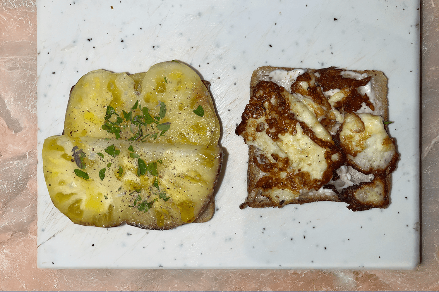 Halloumi Tomato Sandwich with Yellow Heirloom Tomatoes