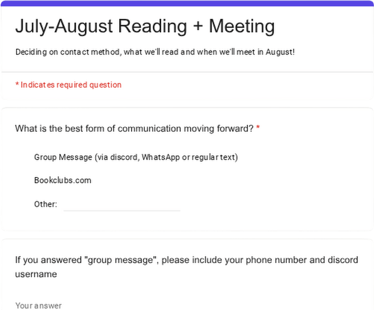 July-August Reading + Meeting