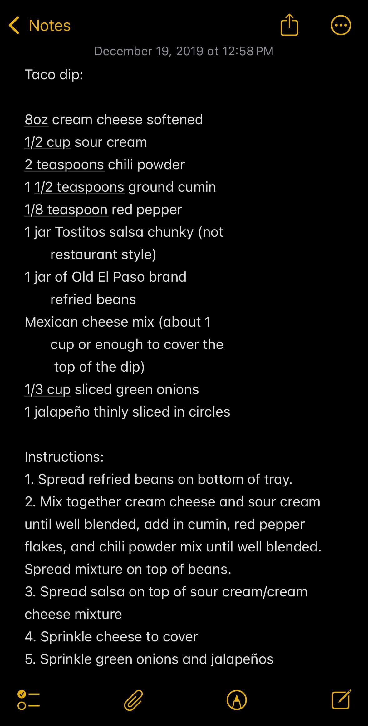 Taco dip recipe from a friend