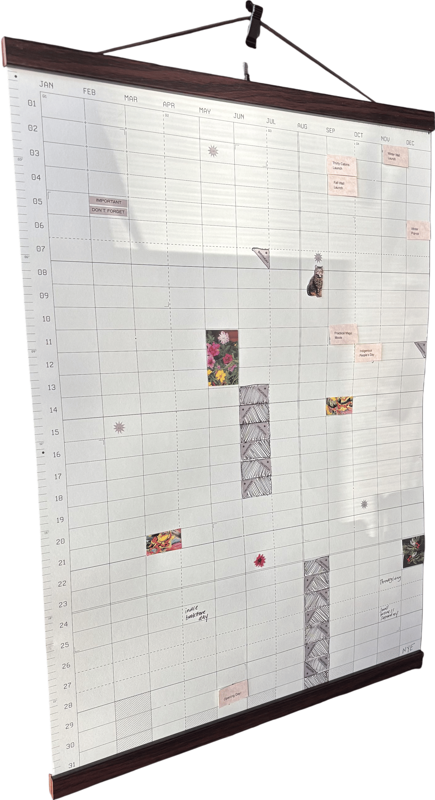 Open dated 365 wall calendar