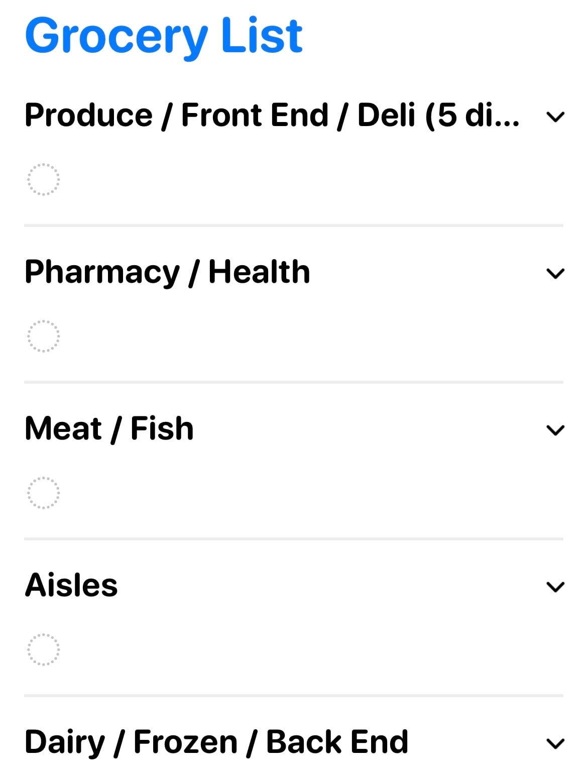 Plain ol’ iOS Reminders app for the family grocery list
