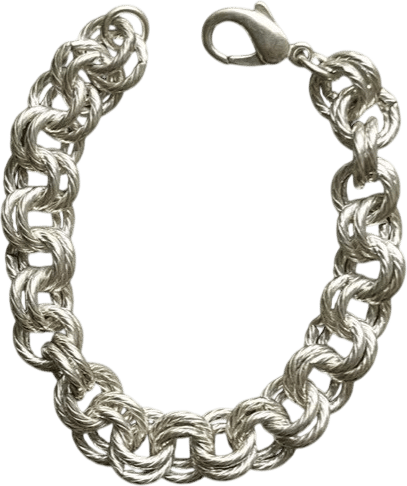Vintage Heavy Sterling Silver Textured Double Rolo Chain Link Bracelet