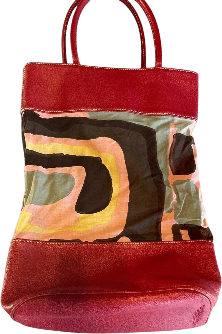 Colorful Leather and Fabric Tote Bag