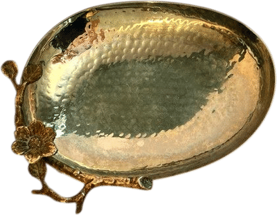 Vintage Brass Hammered Oval Soap Dish with Floral Detail