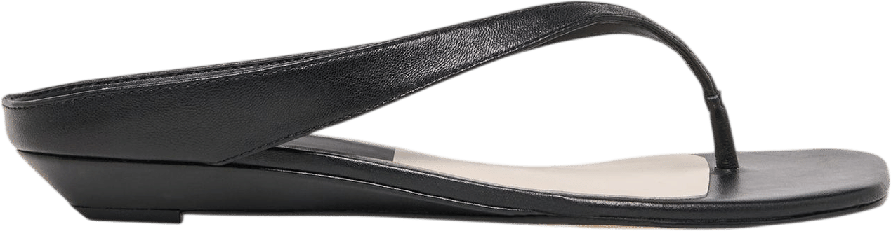 GIZEL Black Leather Thong Square-Toe Sandals