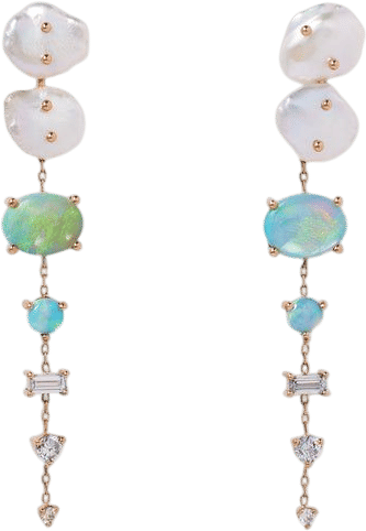 Pearl and Opal Linear Cloud Earrings