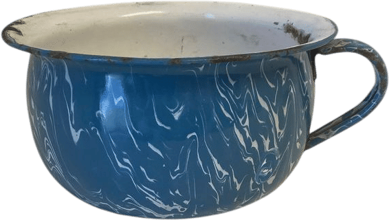 Vintage enamelware blue swirl chamber pot, bucket, planter, collectible, farmhouse decor, primitive