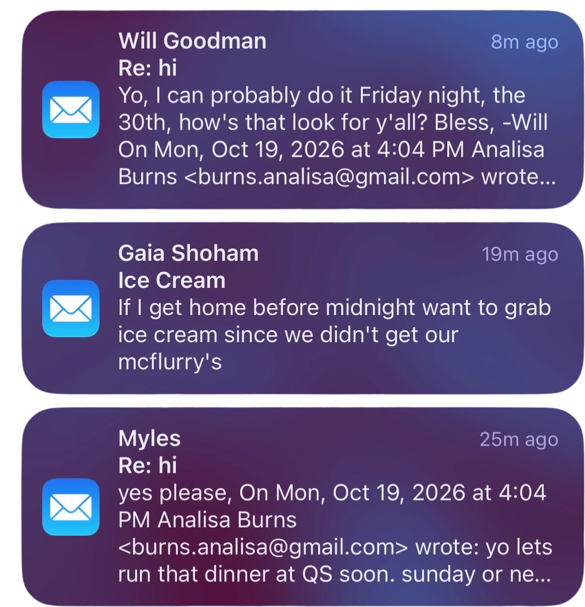 emailing your friends to make casual plans