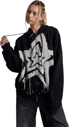 UO Bleached Star Zip-Up Hoodie Sweatshirt