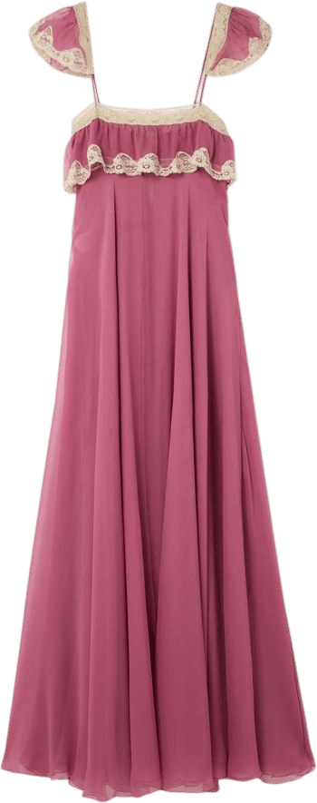 Lace-Trimmed Organic Silk-Crepon Maxi Dress
