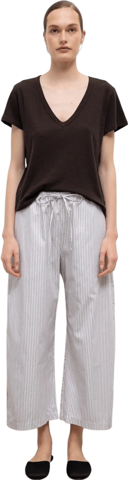 Yoshi Stripe Crop Drawstring Pant in Parchment/Pinot Stripe