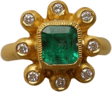 22K Floret Women's Emerald and Diamond Flower Ring