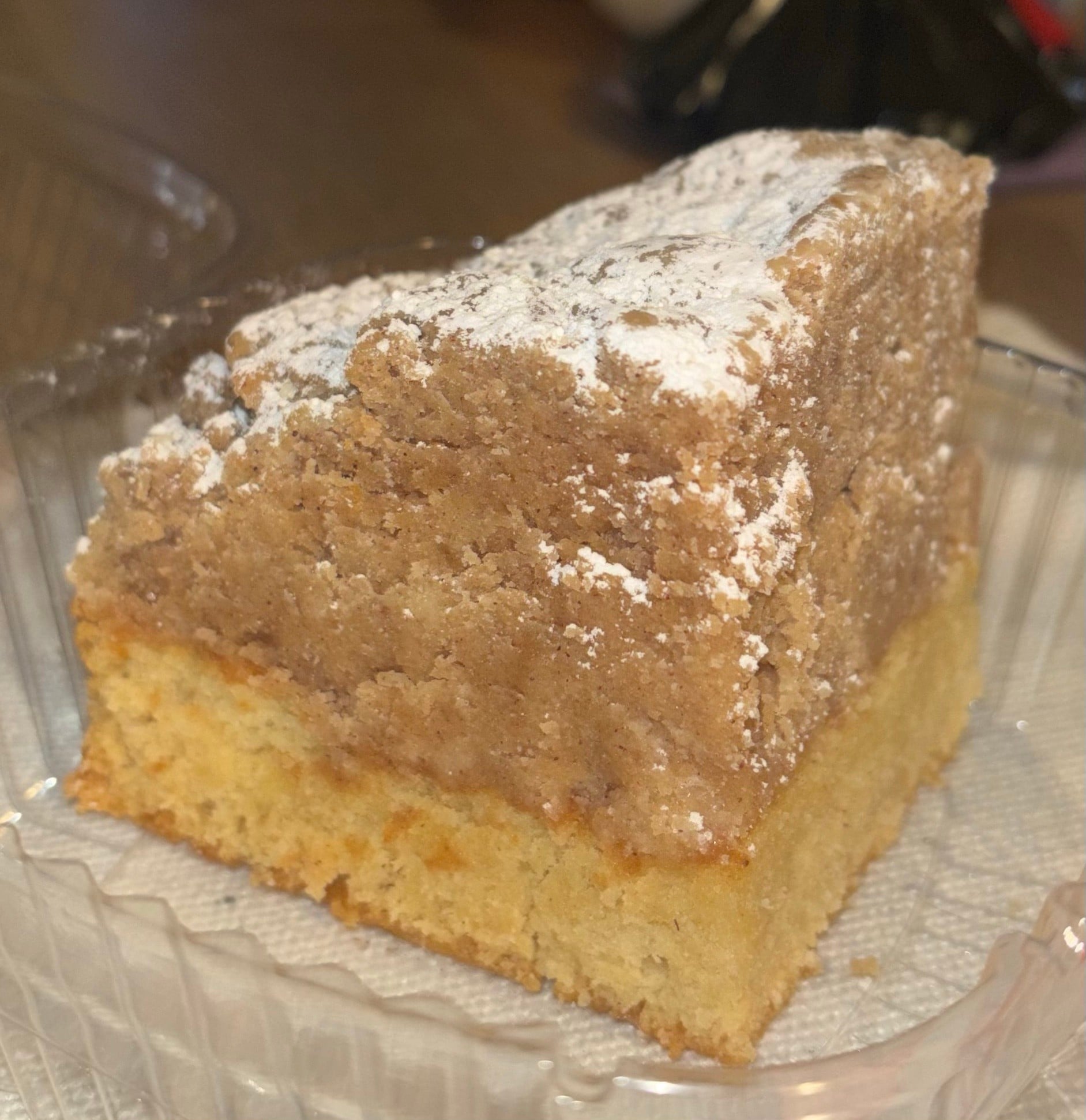 Crumb cake with a massive stack of crumb!