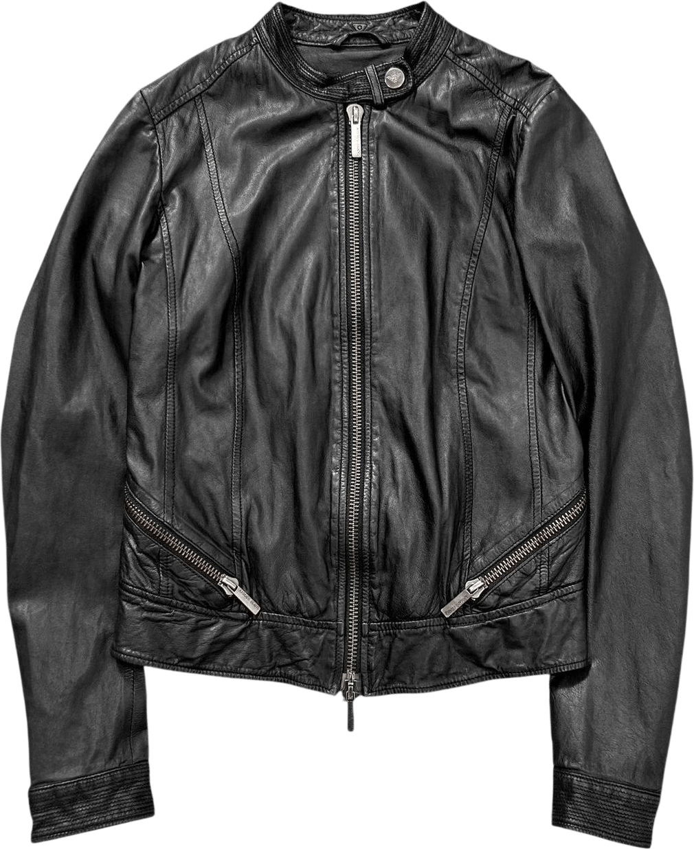 EMPORIO ARMANI CABAN BIKER BLACK LEATHER JACKET