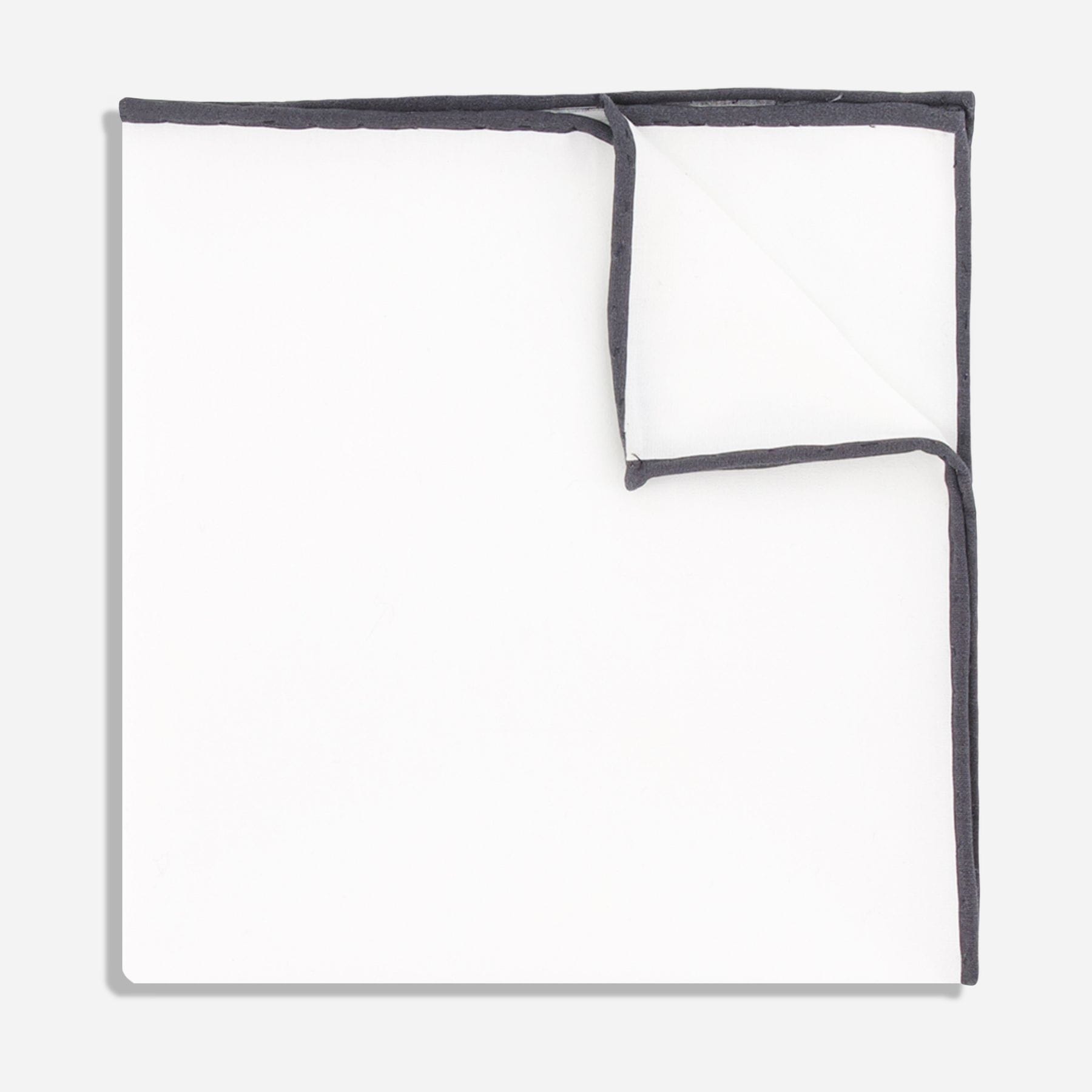 the tie bar pocket square (white cotton, dark charcoal border)