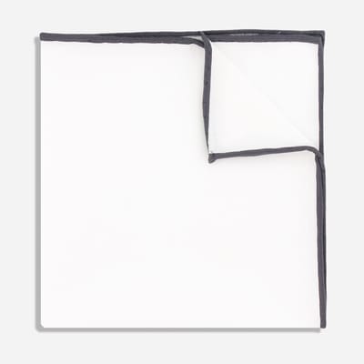 White Cotton Pocket Square with Dark Charcoal Border
