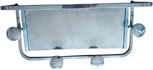 Chrome metal coat rack with 4 hooks and mirror from the 50s