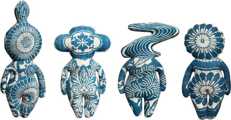 Dolls made from upcycled Japanese indigo dyed vintage fabrics - 山猫縫製部