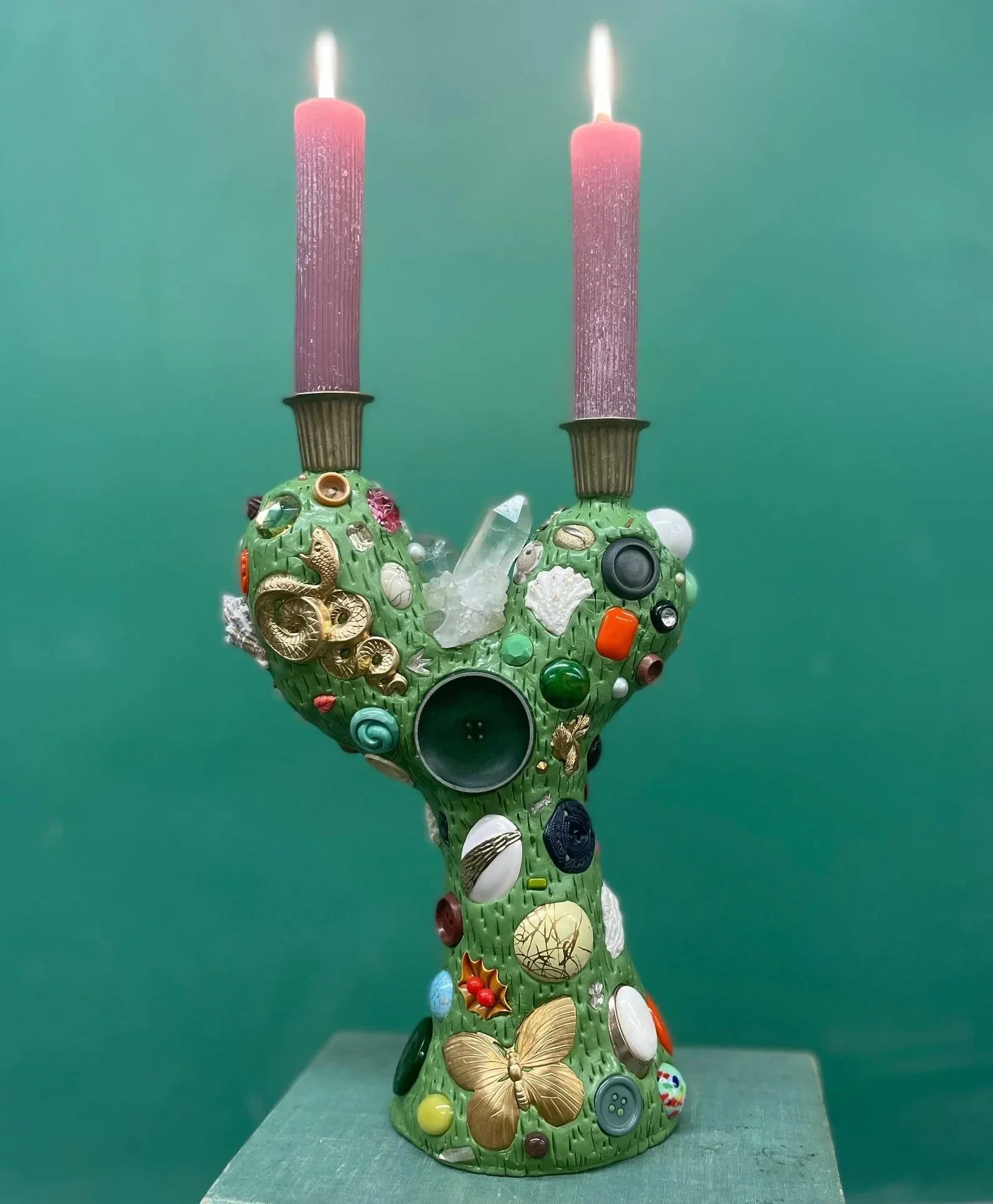 Curious Candelabra: Garden of Delights Vintage Found Object Assemblage Candle Holder
