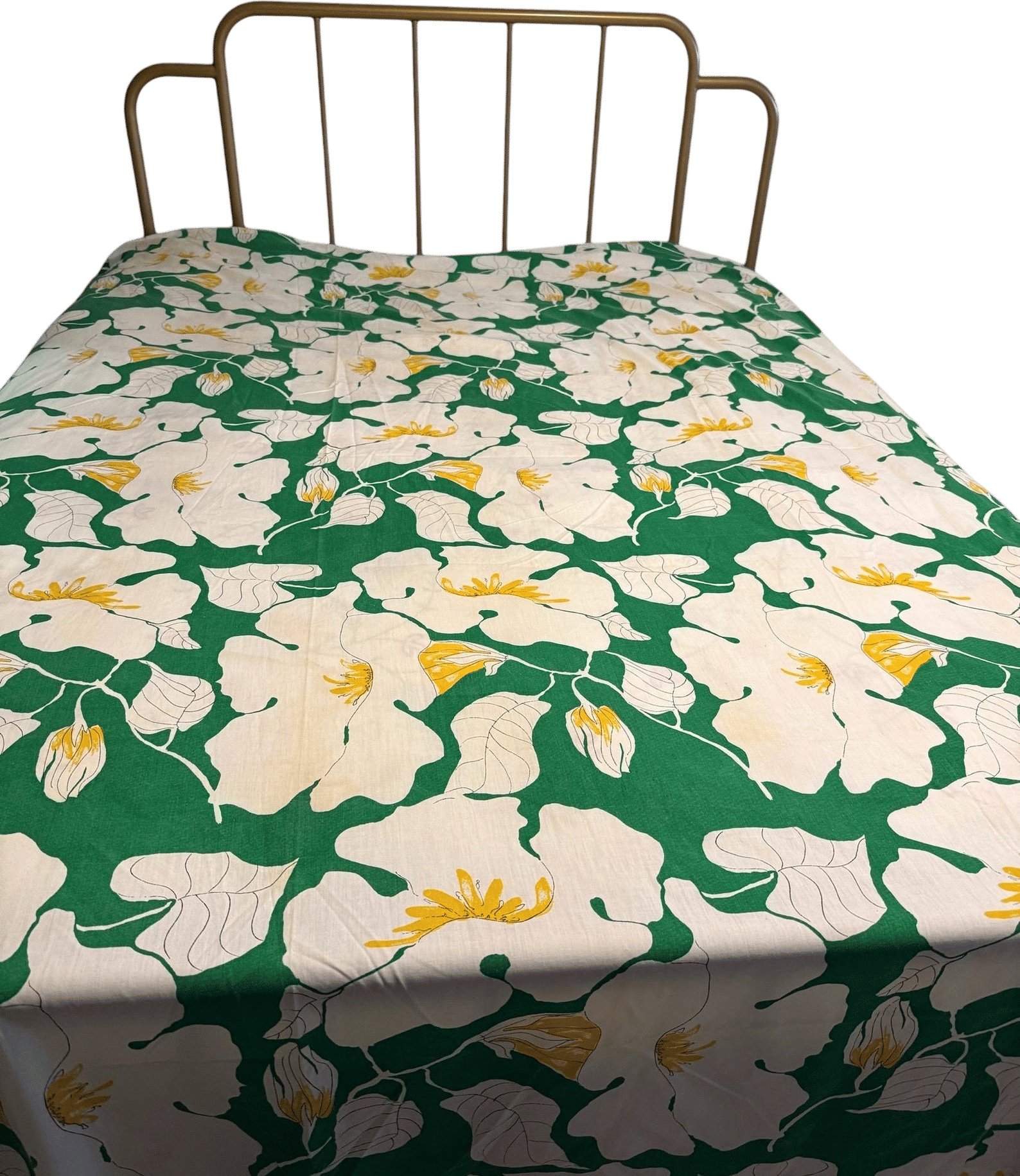 VERA for Burlington king size flat sheet, daffodils, green, yellow, Vintage 95x83”