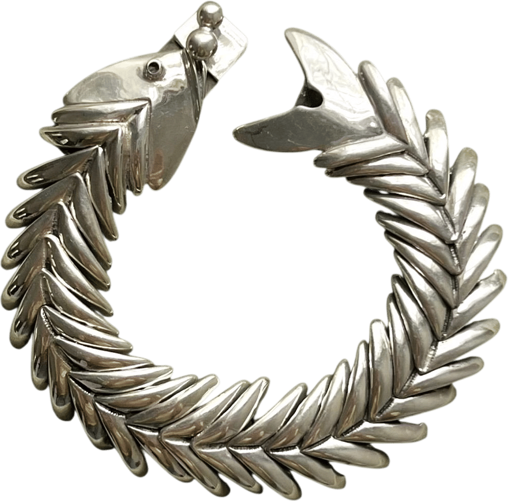 Vintage Sterling Silver Articulated Fish Bone Bracelet
