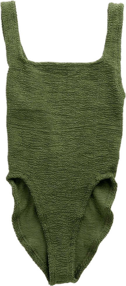 Square Neck Swimsuit in Metallic Khaki