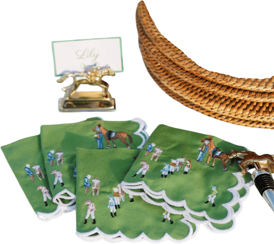 Paddock & Jockeys Embroidered Cocktail Napkins (Set of 4)