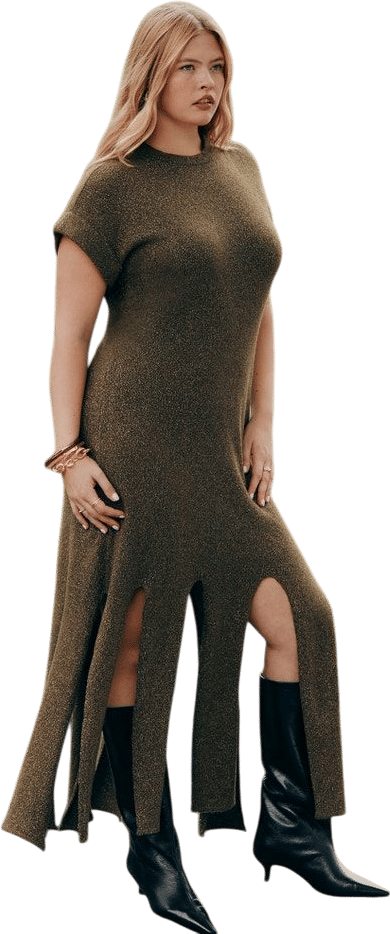 Lurex Sweater Dress With Fringes