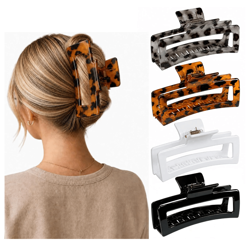 5 Inch XL Jumbo Large Claw Clips, 4-Pack Leopard